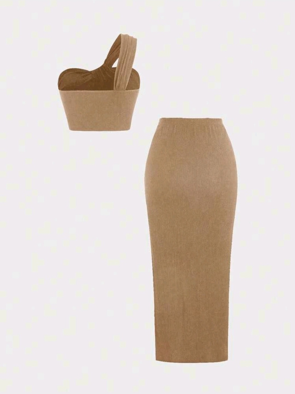 Sweetra 2pcs/Set Asymmetrical Neck Cropped Top & Pleated Slit Wrap Skirt - Picture 2 of 5